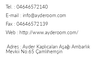 Ayderoom Otel iletiim bilgileri